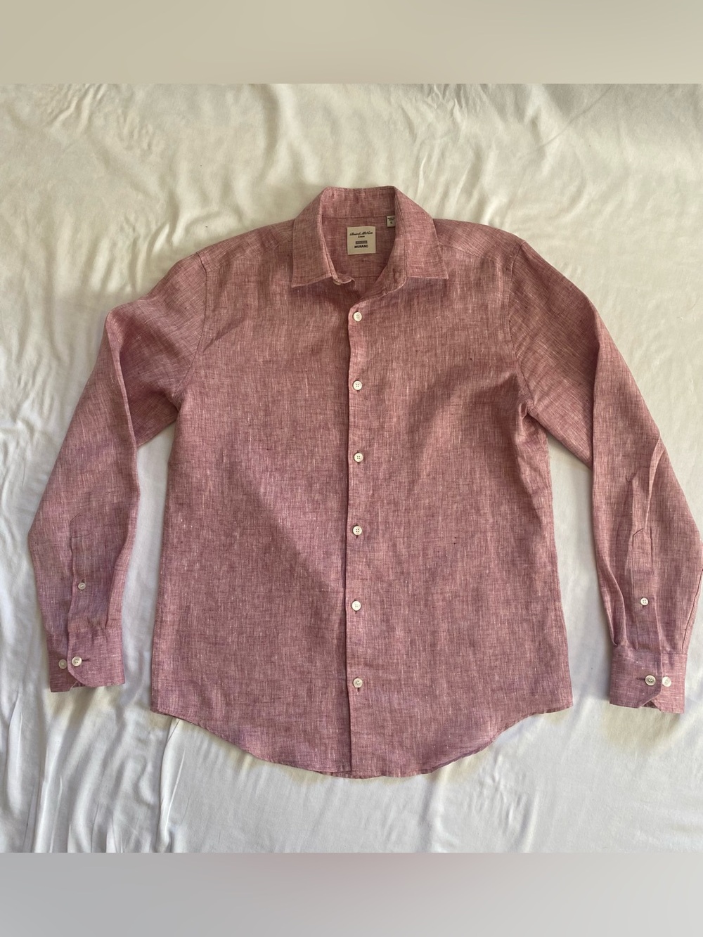 Murano Men's Long-Sleeve Linen Shirt - Rose Pink - Size S